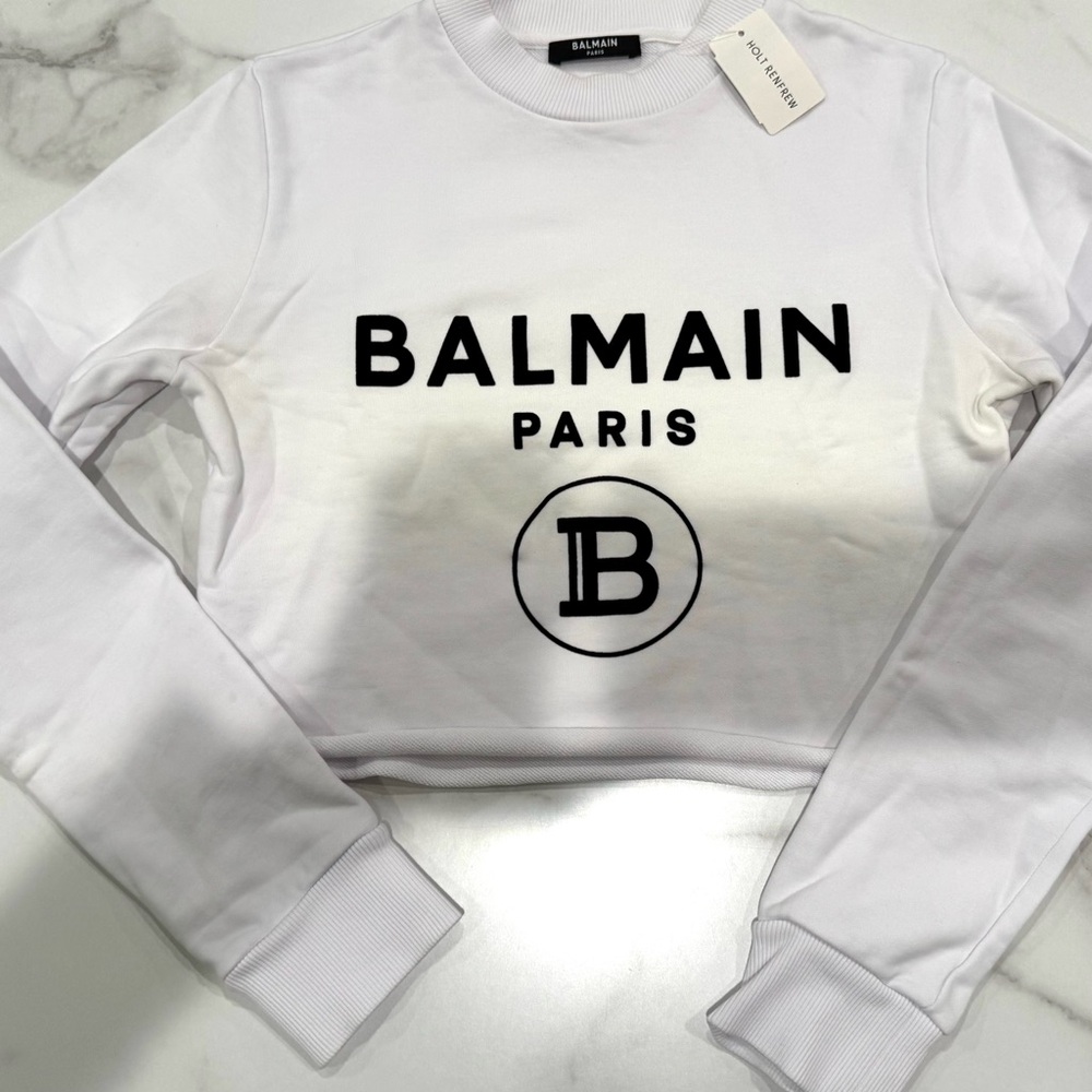Authentic Balmain Black and White Logo Crop Top sweatshirt - Picture 4 of 8
